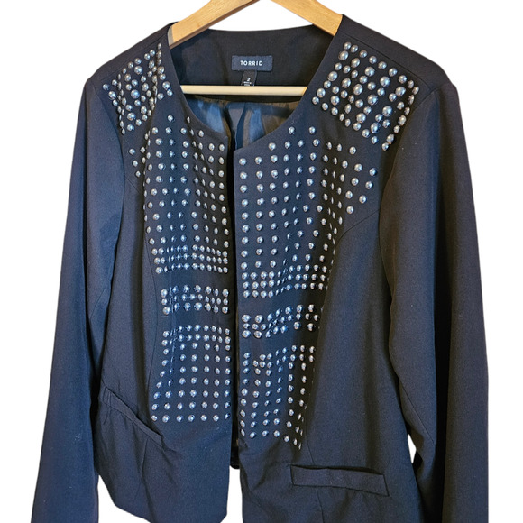 Torrid Studded Blazer Open Front Jacket Lined Black Women's Size 2 (18/20; 2X) - Picture 2 of 8